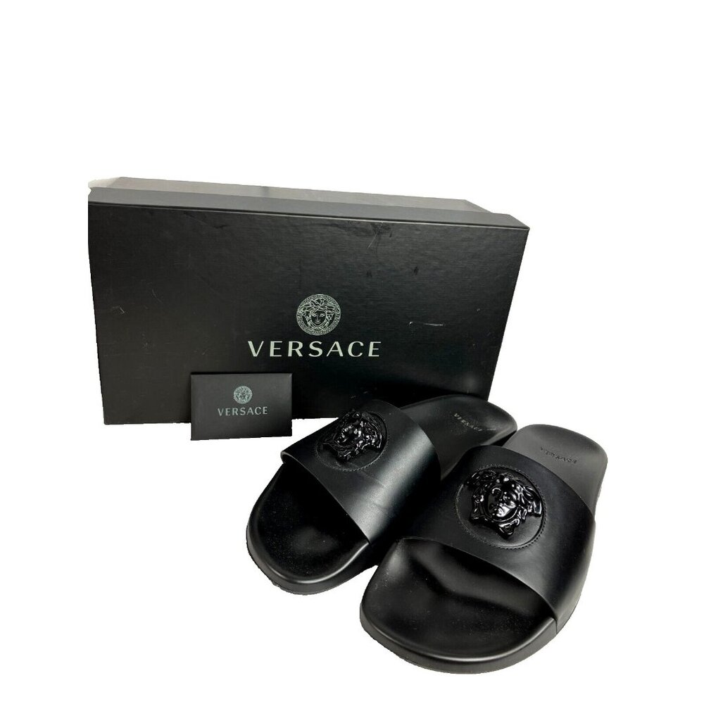 11.5 US Sz 45 Versace Medusa Slides With Box Black